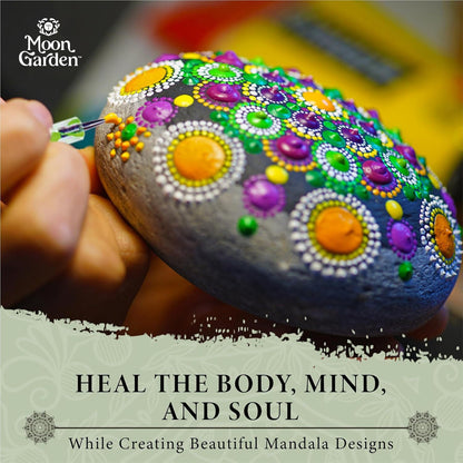 MoonGarden Mandala Rock Painting Kit - Mandala Dotting Tools Kit - Large Wooden Rocks for Painting, Stencils, Acrylic Paints, Dotting Tools for Rocks - Dot Art Kit for Adults & Kids