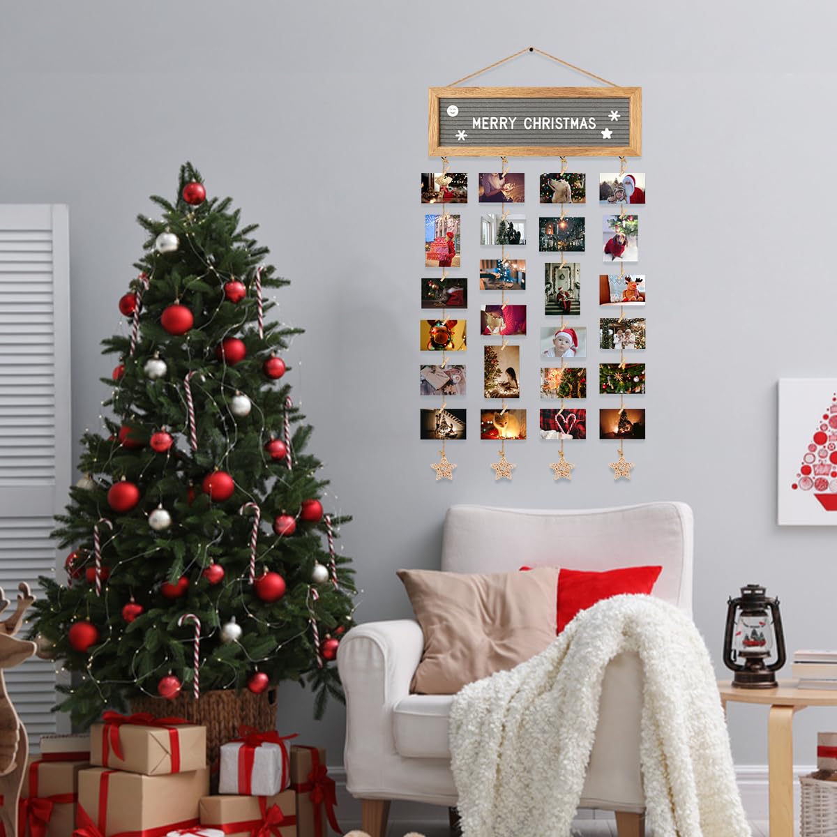 CJIAWYS Picture Frames Collage Wall Decor Hanging Photo Display Frame Felt Letter Board with 340 Letters and 30 Clips, Unique DIY Collage Picture Frames for Dorm Room Decor, Christmas Birthday Party