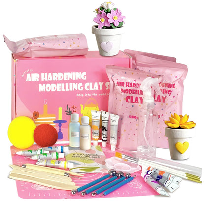 ailifeer Air Dry Clay Tools Kits for Beginners and Artist - Includes Premium Clay,Sculpting Tools,Paint Brushes, Palette,Gloss Varnish and User Guide, Air Dry Pottery for Date Night & DIY (4.4LBS)