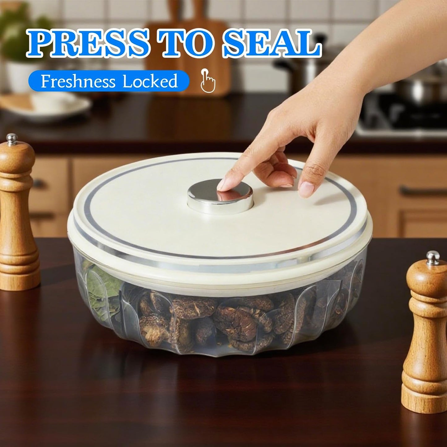 Tremeals 5-Compartment Round Spice Organizer Box with Lid Clear Seasoning Container for Kitchen BPA-Free Food Grade