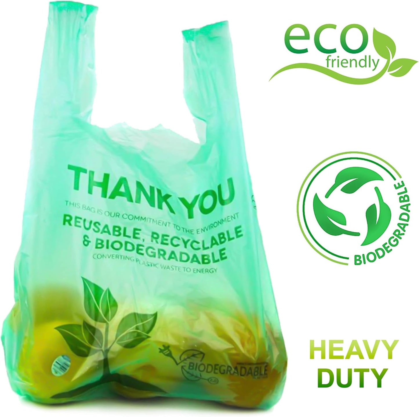Lakesstory Eco-Friendly Biodegradable Green T-Shirt Bags - Compostable Grocery Bags