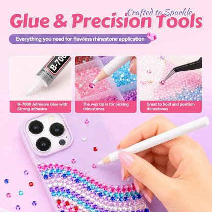 40 Colors Jelly Rhinestones for Bedazzling, 32000Pcs 3mm Flatback Gems for Diamond Art, Crystal Bedazzling Kit with 3Pcs B7000 Jewelry Glue for Nail Art Crafting Clothing Makeup Water Bottle