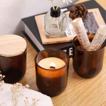 LETINE 12PCS 8oz Amber Glass Candle Jars with Lids - Premium Candle Making Kit, Airtight Candle Vessels with Lids for Crafts, Storage & Gifts, Ideal for Wedding Favors, DIY Candle Business & Home Use