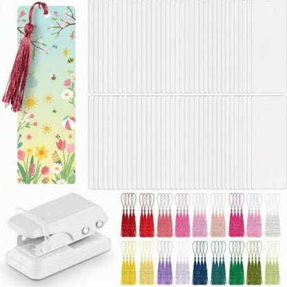 Fuyoooo 101 Pcs DIY Bookmark Making Kit Bookmark Laminating Pouches 5 Mil Hot Laminator Sleeves with Rainbow Tassels and Puncher Fit Most Pouch Laminating Machines Easter Gift(2.36 x 6.3 Inch)