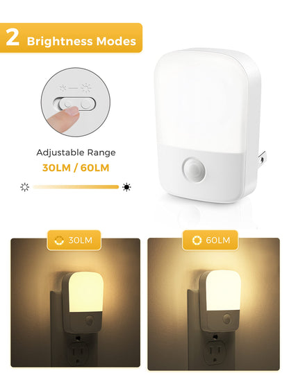 L LOHAS LED Night Lights Plug into Wall 2 Pack, Plug in Night Light with Dusk to Dawn Sensor, Brightness Adjustable 30/60LM, Soft Warm White Nightlights for Kids, Hallway, Bedroom, Kitchen