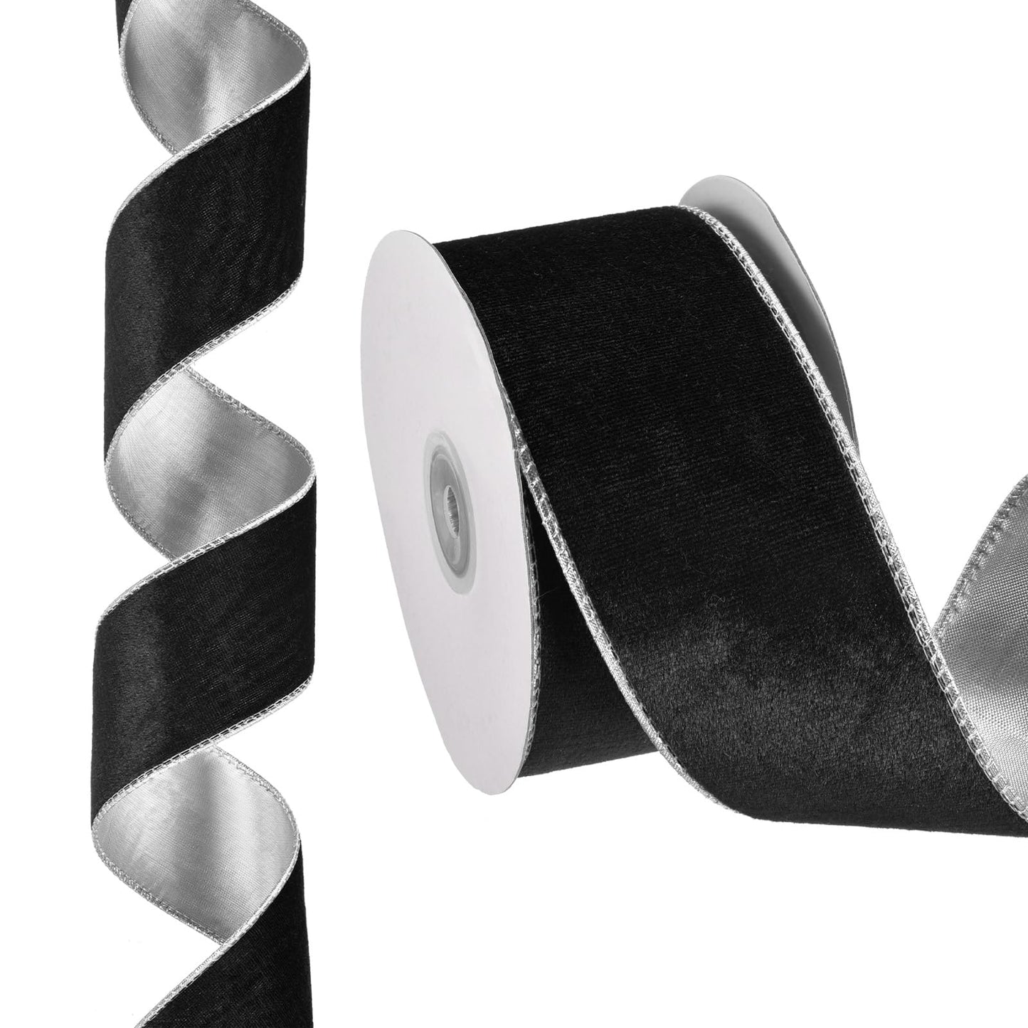 PATIKIL 10 Yards x 2.5" Christmas Ribbon, Velvet Ribbons Gift Wrapping Ribbon for Craft Birthday Wedding Festival Holiday Decoration, Black/Silver