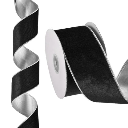 PATIKIL 10 Yards x 2.5" Christmas Ribbon, Velvet Ribbons Gift Wrapping Ribbon for Craft Birthday Wedding Festival Holiday Decoration, Black/Silver