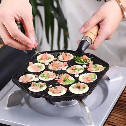 Takoyaki Pan, 14 Holes Cast Iron Nonstick Grill Pan, Detachable Handle, Octopus Meat Balls Maker