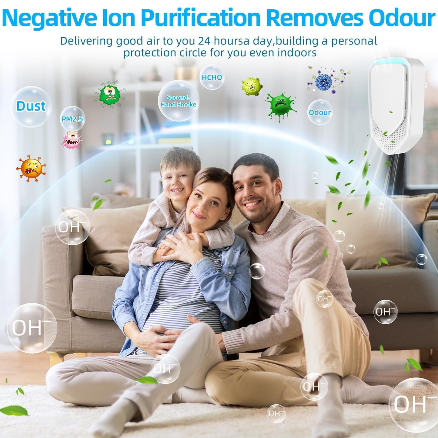 2026 Upgraded Air Ionizers for Home Negative Ion Air Purifier Plug In Quiet Air Ionizers for Dust Mites, Odor, Smoke Dust, Pets, Portable Air Cleaner for Bedroom, Kitchen, Office, 8 Pack