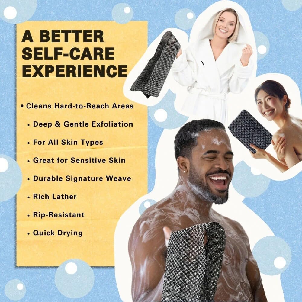 Generic 47", 2-in-1 2 Blissal Exfoliating Shower Towel Premium Scrub Wash Cloth for Body Face, Blissal Shower Towel