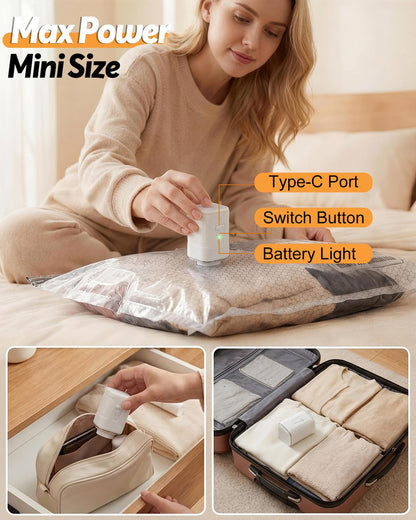 Maraiss Vacuum Bags for Travel with Rechargeable Air Pump, 15 Pack Carry-on Size Compression Packing Bags to Maximize Space & Travel Storage, Space Saver for Clothes, Bedding and Pillows