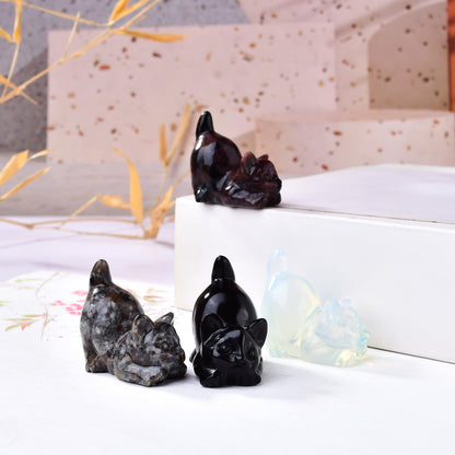 WUYOUSHI Natural Flame Stone Cat Decor Statue Crystals and Healing Stones Cat Figurine Polished Gemstones Bedroom Office Desk Home Decoration A Lucky Decoration for Cat Lover