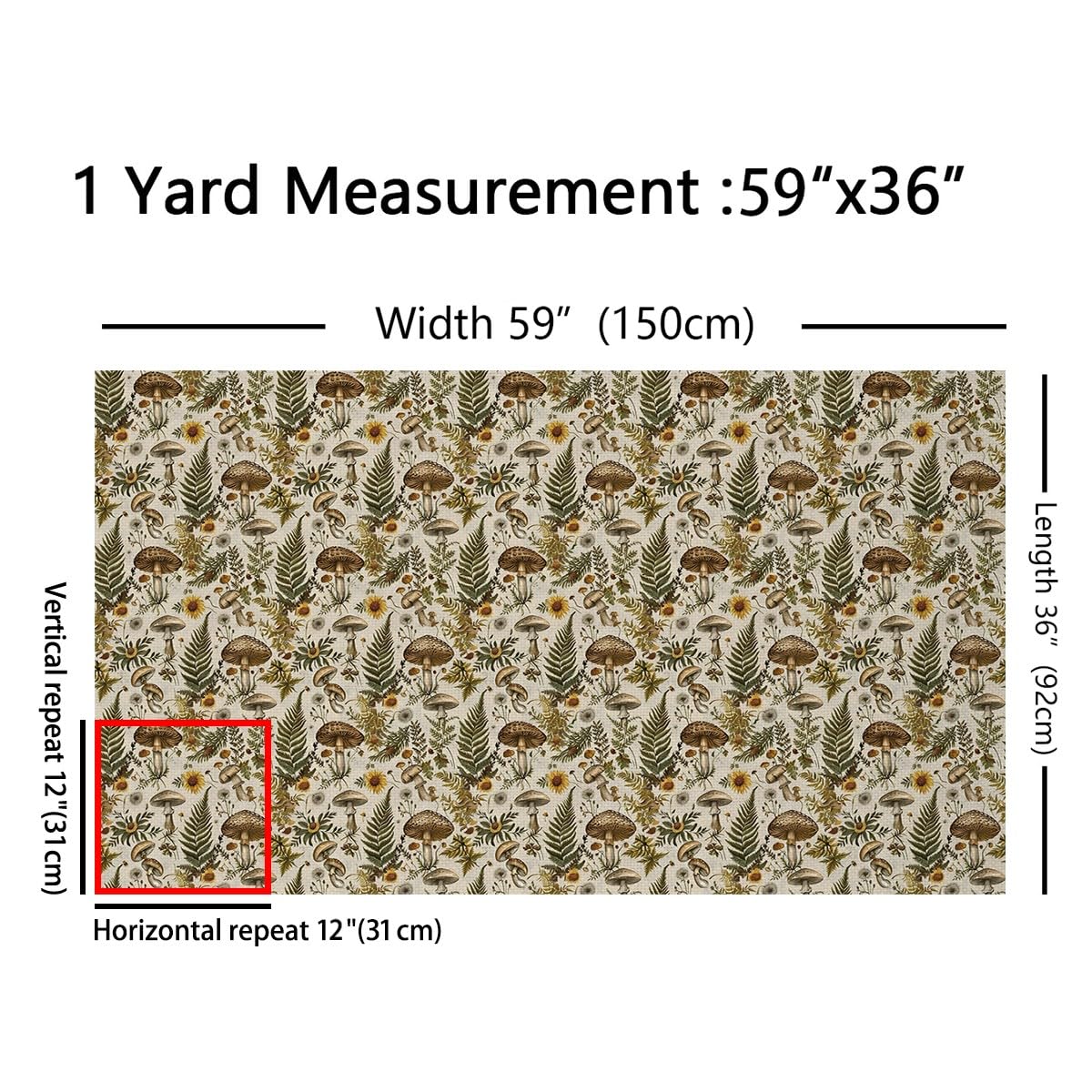 Mushroom Fabric by The Yard Botanical Leaves Vintage Flowers Fabrics for Sewing Supplies Retro Daisy Dandelion Jungle Plants Fabric for DIY Soft Flannel Polyester No Stretch 1 Yard,36" L x 59" W