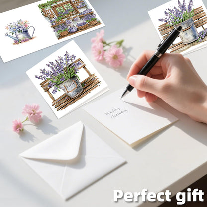 C'eitura 12Pcs Lavender Diamond Art Painting Greeting Card Kit with Envelopes, DIY Floral Christmas Birthday Thanksgiving Card Making Set, Calming Handmade Card Craft