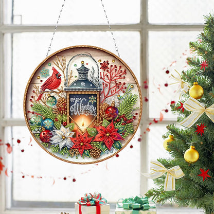POETRYDRAW DIY Hanging Diamond Art Pendant Kit Christmas Cardinal Lamp, Special Crystal Diamonds Painting Ornament for Adults, 5D Diamond Art Suncatchers Double Sided Board Gem Painting Box Kit