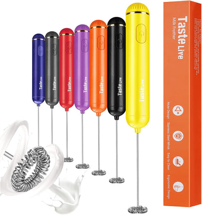 Handheld Electric Milk Frother, Battery Operated Foam Maker and Mixer for Drinks (Yellow)