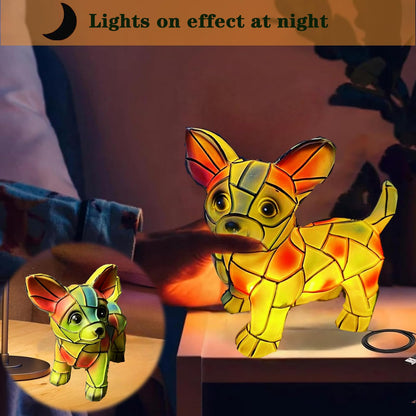 Neioaas Chihuahua Lamps - Retro Dogs Stained Resin Tabletop Night Light, Dog Series Art Night Light, 3D Cute Pet Dogs Themed Lamp LED Table Lamps, Fun for Dog Lovers