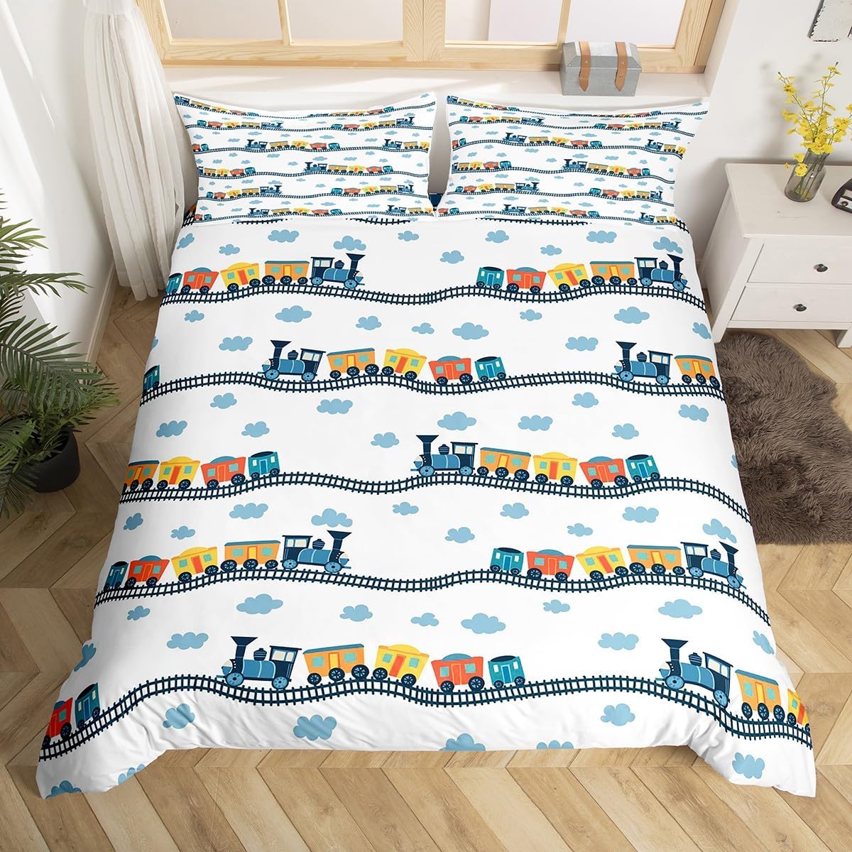 Sets Set 3pcs Erosebridal Cute Steam Engine Bed for Kids Toddlers Kawaii Train Comforter Cover Construction Vehicles