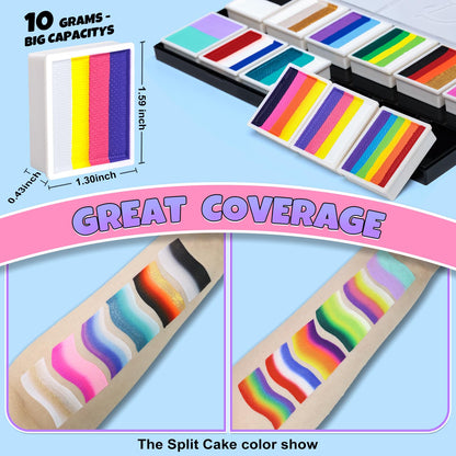 Drawdart Professional Face Painting Kit for Kids Adults, Split Cake Face Paint Palette 12 x 10gm with Stencil, One Stroke Non Toxic Rainbow Face Body Paint Set Festival Makeup