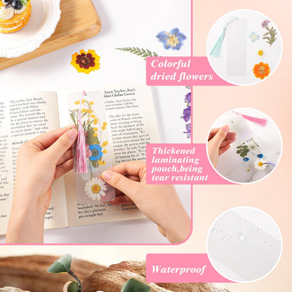 WSICSE 326Pcs Pressed Flower Bookmark Making Kit, Includes 125 Dried Flowers, 100Pcs 12 Mils Bookmarks Laminating Pouches, 100 Tassle and 1 Puncher, DIY Bookmark Kit for Book Lovers(1.96 x 5.9'')