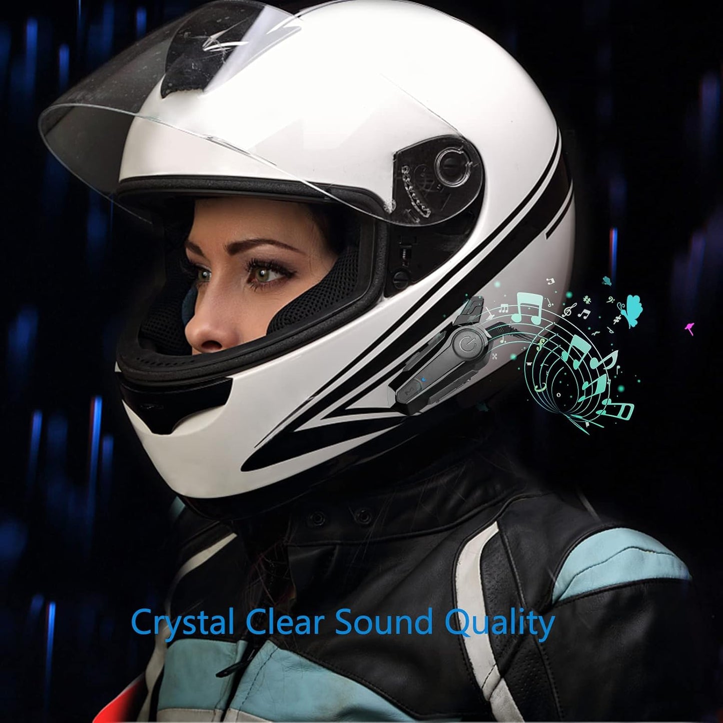 Motorcycle Headset E1 Helmet Intercom Headset with CVC Noise Cancellation Stereo Music IPX6 Waterproof for Full face Helmet