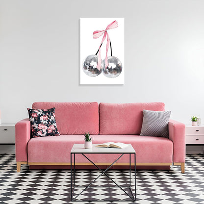 Generic 8x12in Vintage Disco Bow Posters White Cherry Canvas Wall Art Funky Coquette Pink Bow Preppy Aesthetic Prints