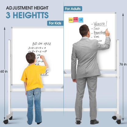 MaxGear Big Mobile Whiteboard, 72x40 Double Sided Magnetic Dry Erase Board with Stand, Height Adjustable Rolling Whiteboard for Home, School & Office, Heavy-Duty Aluminum Frame & Reinforced Packaging