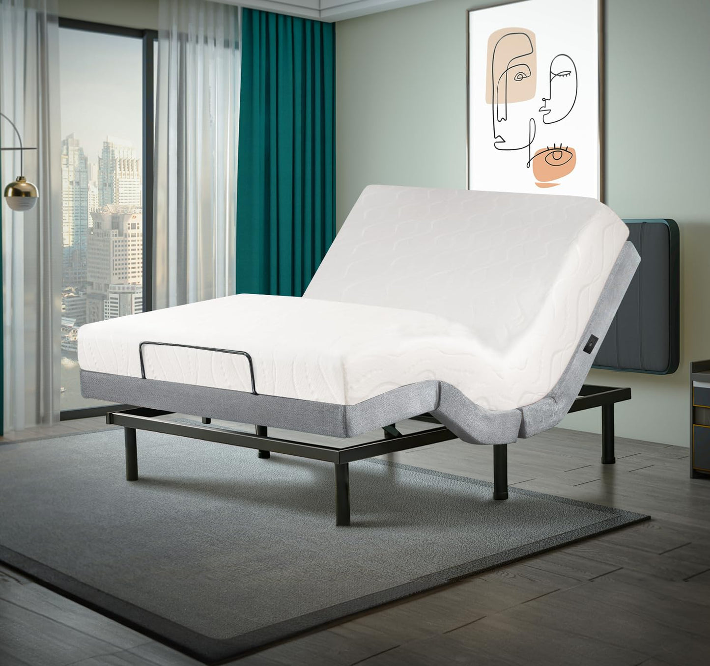Irvine Home Collection Premium Queen Adjustable Bed Base Fully Loaded with 8 Inch Gel Memory Foam Mattress - Dual Massage - USB Ports - Zero Gravity - Underbed Light - Wireless Remote - Zero Clearance