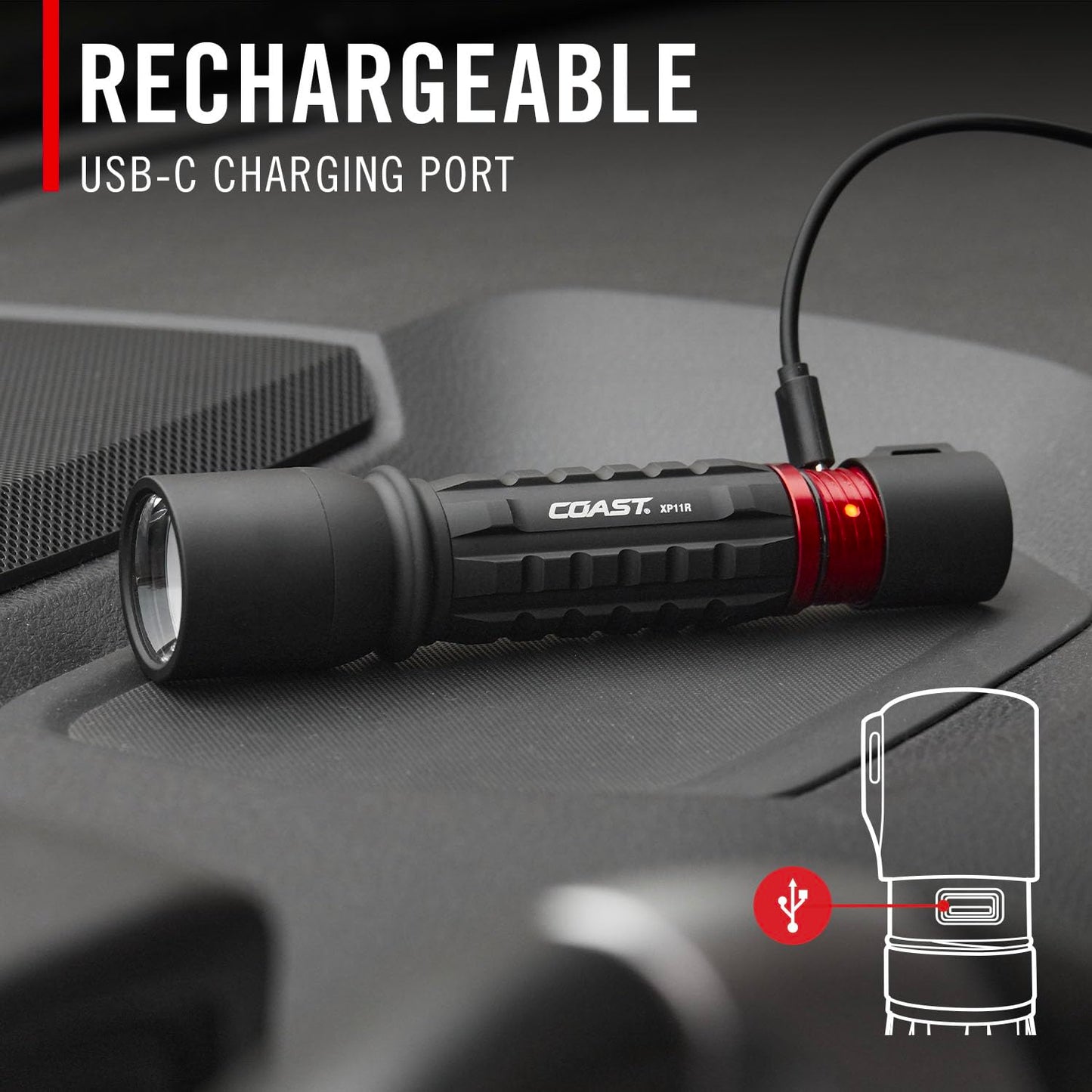 COAST XP11R Rechargeable Dual Power LED Flashlight, 3000 Lumens, Black