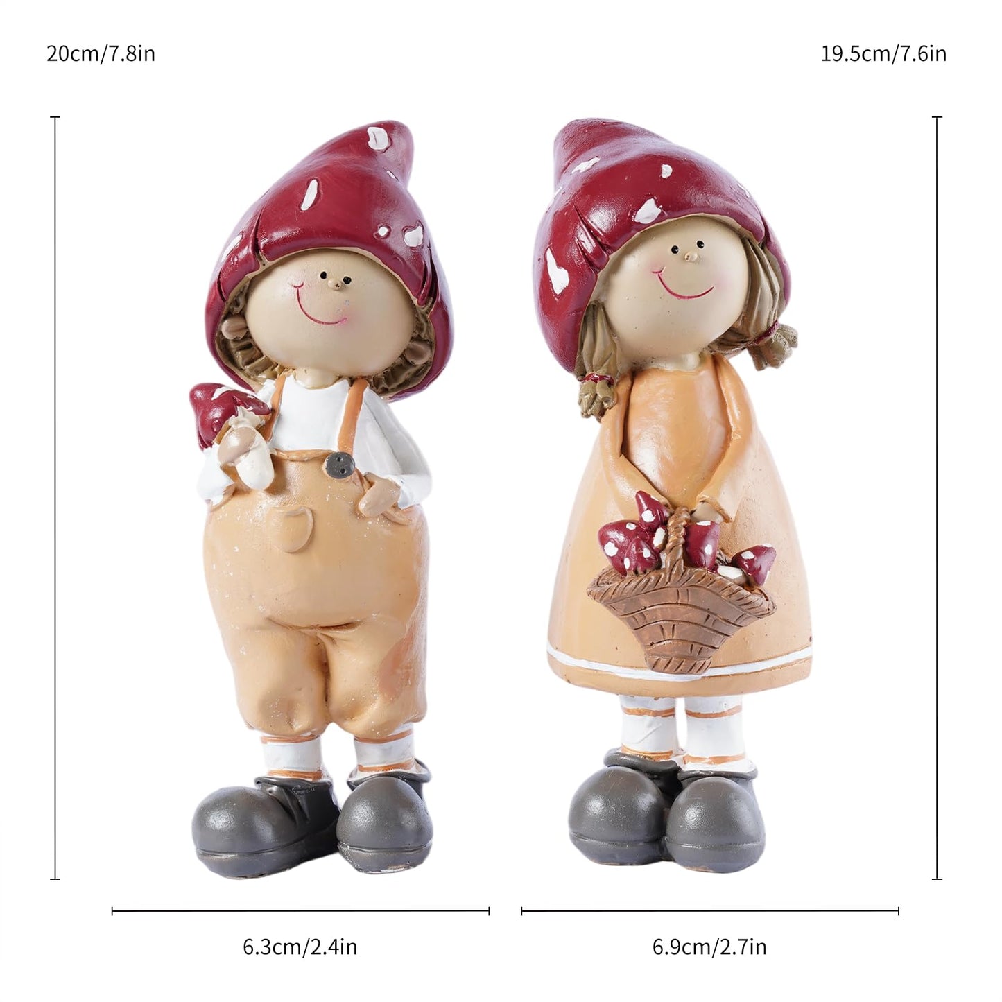 Brizoria 2-Piece Mushroom Decor Fairy Garden Accessories Outdoor Resin Cute Boy and Girl Figurines Whimsical Garden Statues Miniature Fairy Garden Supplies for Patio Yard Lawn Home