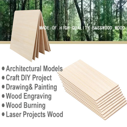 12 Pack Basswood Sheets for Crafts- Thin Plywood Sheets - Balsa Wood Sheets -Unfinished Wood Boards for Painting,Laser Cutting,Engraving,Burning and CNC Cutting