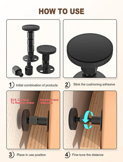4PCS Adjustable Threaded Bed Frame Anti-Shake Tool, Upgraded Headboard stoppers with Free Furniture Pads, Easy Installation Bedside Anti-Shake Tool for Headboards, Cabinets and Sofas, 1.18-4.13in