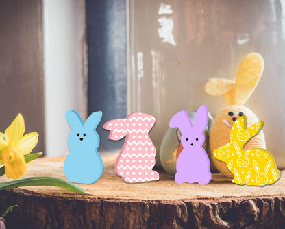 24 Pieces Easter Wooden Bunny Cutouts Unfinished Bunny Table Wooden Signs Peeps Bunny Shaped Blank Wooden Signs Rabbit Shape Tabletop Decor for Easter Spring Home Classroom DIY Art Craft, 6 Designs