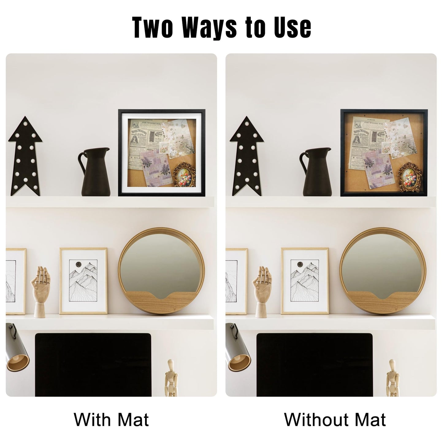 Hodeframe 12.6" x 12.6" T Shirt Frames for Wall Display,Black Wall Mounted Shadow Box Display Case for Jersey,Small Shirt Frame Display Case with Two Mats & Real Glass