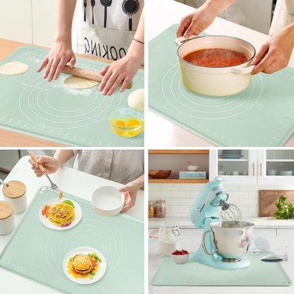Countertop Silicone Pastry Mat, Non Slip Dough Mat with Measurements and Raised Edges, Food Grade Silicone Baking Mat