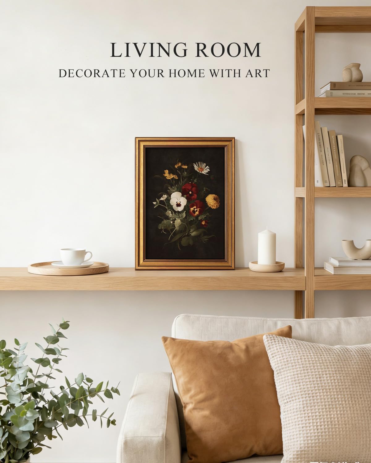 ARPEOTCY Gold Framed Canvas Wall Art, Dried Pressed Flower Wall Decor, Farmhouse Style Painting Pictures, Bedroom Kitchen Shelf Decor, Home, Decoration for Living Room, Kitchen, 12x16inch