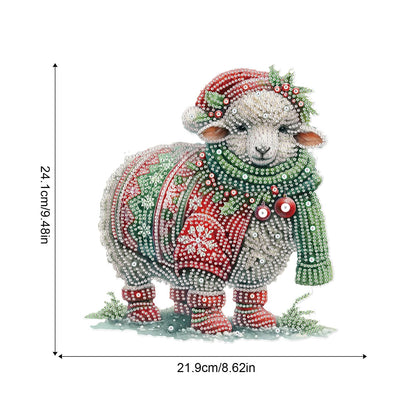 Focart 5D DIY Acrylic Special Shaped Diamonds Painting Hanging Pendant Kits, Christmas Sheep Diamond Art Hanging Window Pendant Ornament for Home Decoration and Gift