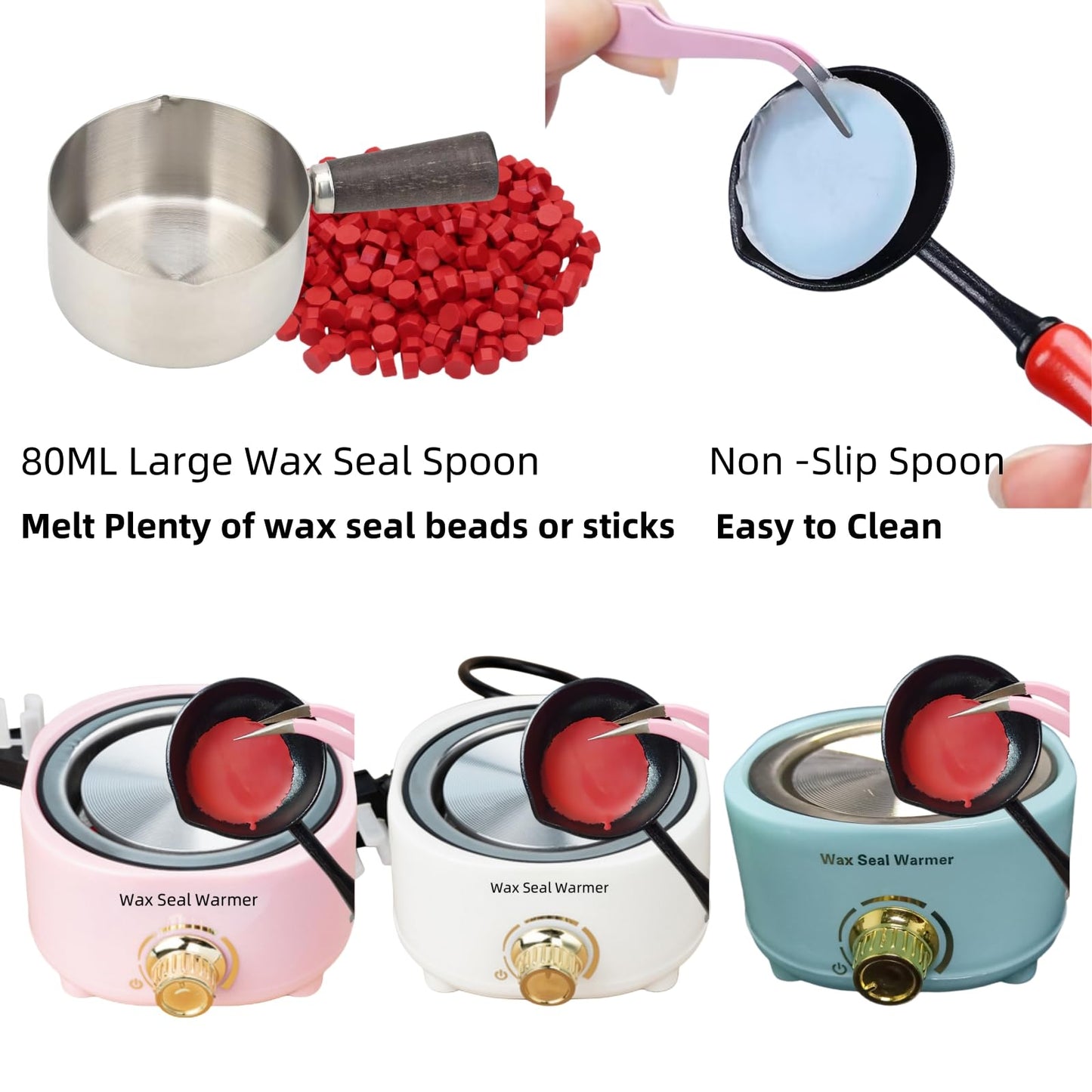 Wax Seal Warmer Electric, Pink Sealing Wax Warmer Furnace Kit Includes 1Pcs 80ml Large Spoon and 1Pcs Non-Slip Spoon Sealings Stamp Melting Warmer Great Tool for Melt Waxs Seals Sticks Beads (Pink)