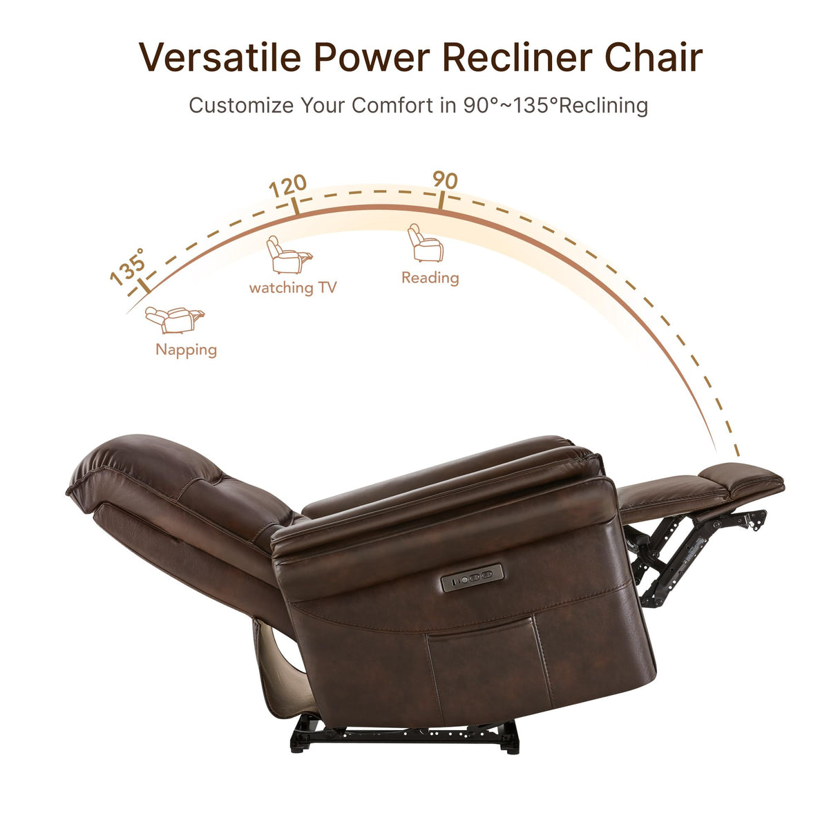 KISLOT Power Recliner Chair with Adjustable Headrest and Footrest, Dual Motor Leather Reclining Chair with USB/Type-C Charging, Zero Gravity Modern Electric Recliner for Adults Living Room Bedroom