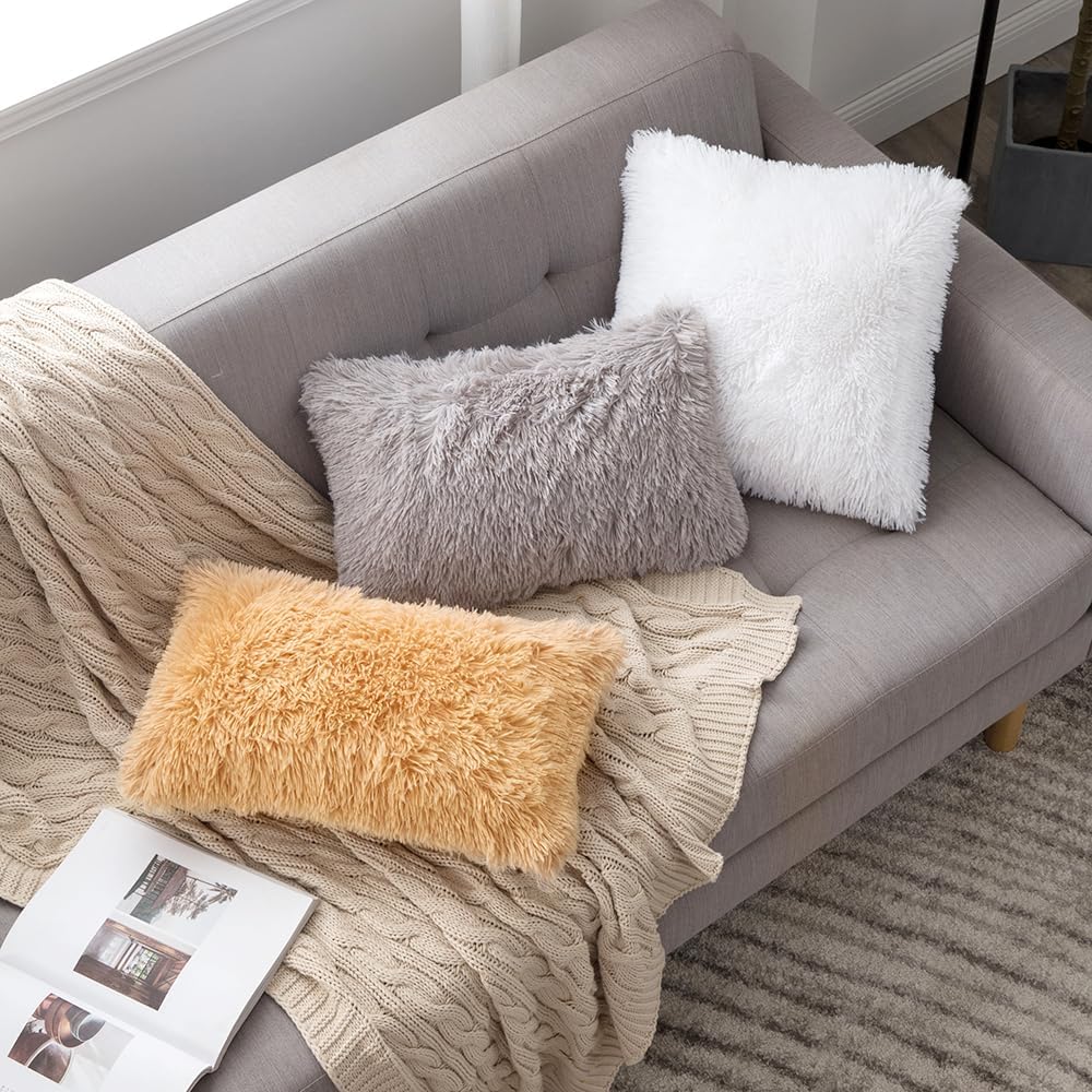 MIULEE Pack of 2 Luxury Faux Fur Throw Pillow Covers - Decorative Plush Pillow Case for Sofa, Bedroom, 16x16 Inch, White