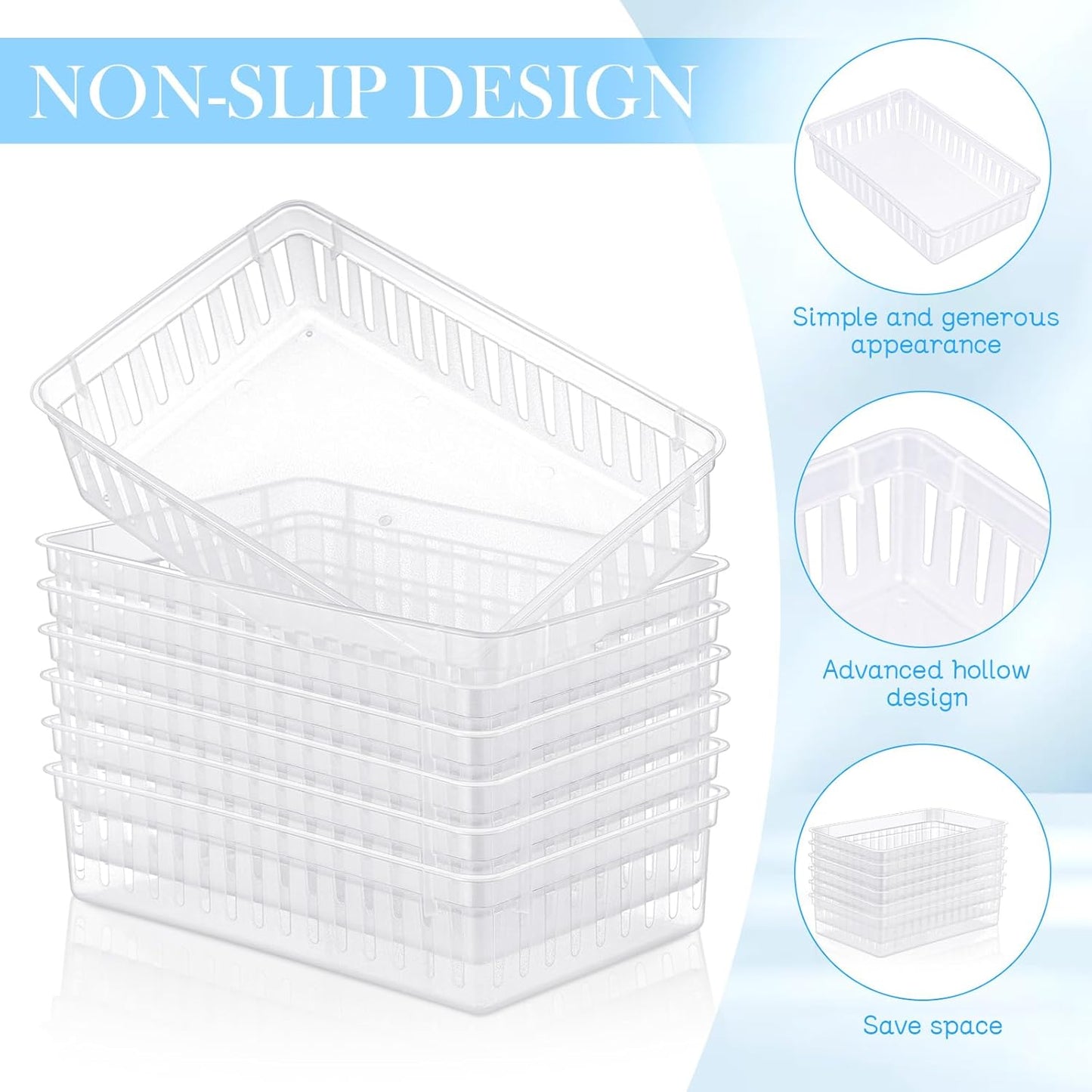 Wenqik Set of 12 Plastic Baskets for Organizing, Rectangular Trays for Desk Organization (Clear)