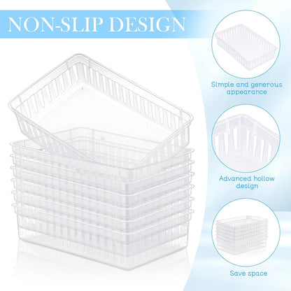Wenqik Set of 12 Plastic Baskets for Organizing, Rectangular Trays for Desk Organization (Clear)