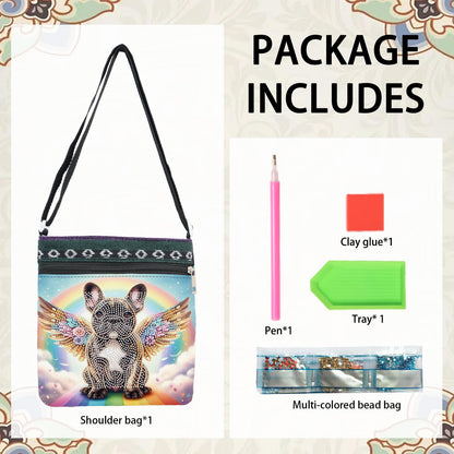 5D DIY Diamond Painting Shoulder Bag, Special Shaped Diamond Art Bag Kit, Partial Drill Craft Handbag, Crossbody Purse with Adjustable Strap, DIY Crystal Rhinestone Art Gift, Dog Angel