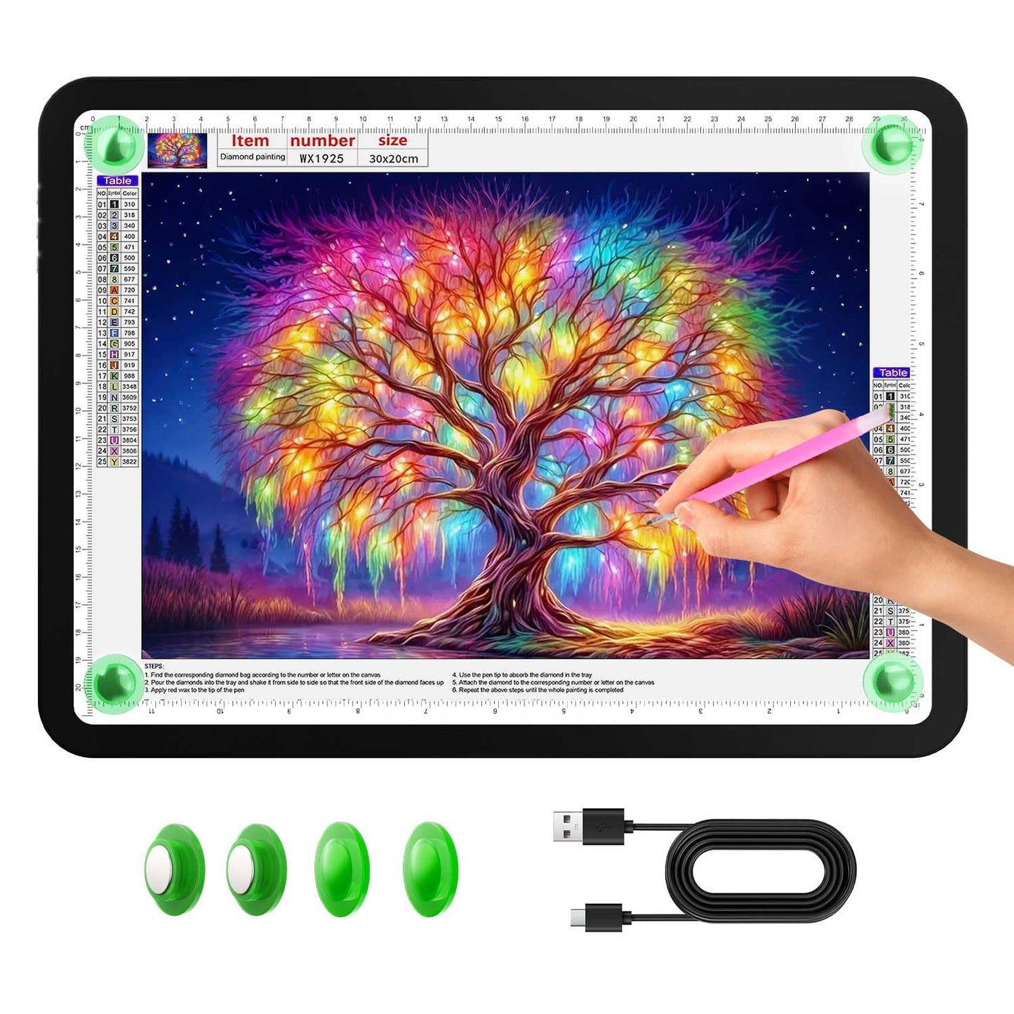 Zocelight A4 Diamond Art Light Board,11000 Lux Super Bright Light Box for Tracing,Side Button Design,3 Color Light pad,Magnetic Ultra Light Table for Diamond Painting,Sketching, Weeding Vinyl(Black)