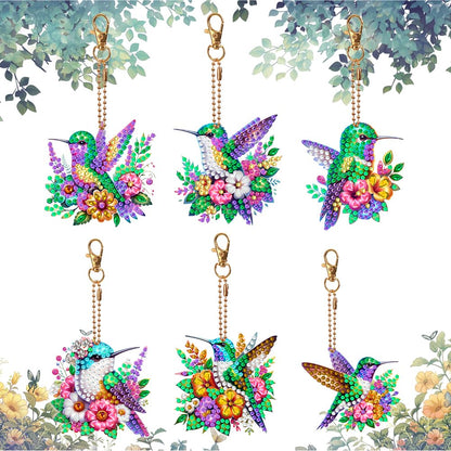 C'eitura 6Pcs Hummingbird Diamond Art Keychain Kits, DIY 5D Diamond Painting Ornaments for Kids & Adults, Handmade Creative Gift for Friends, Family