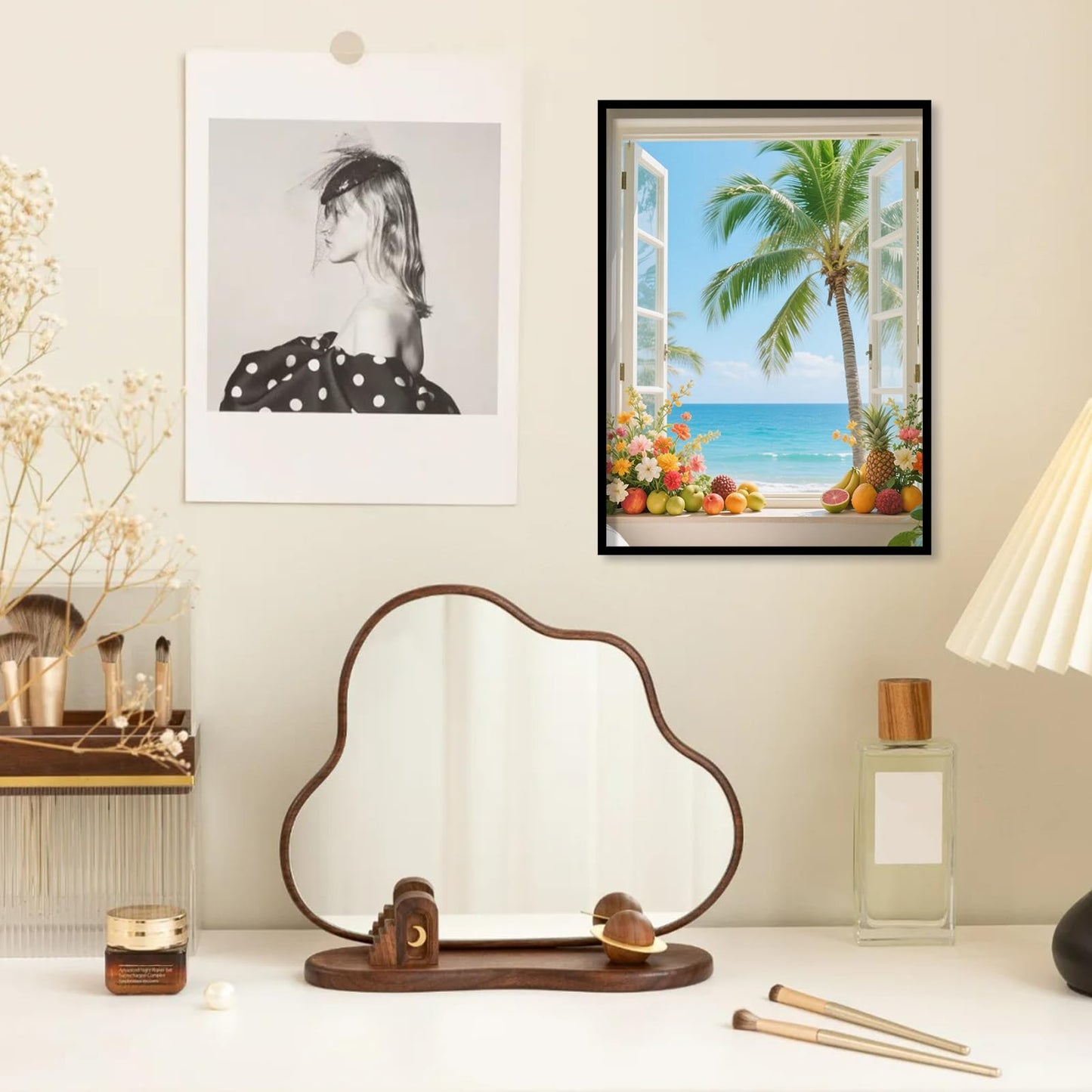 JZHYOAN Summer Beach Window Diamond Painting Kit Hawaii Tropical Island Palm Leaves Ocean Diamond Art Kits for Adults 5D Full Drill Crystal Rhinestone Round Gem Art Craft Kits for Wall Decoration