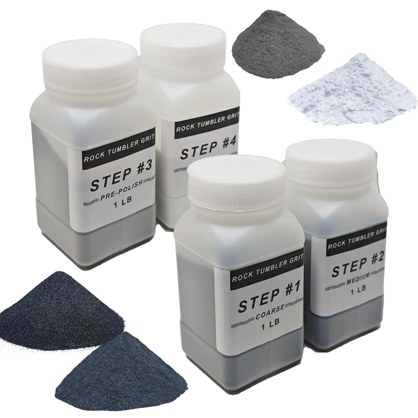 4 LB Rock Tumbler Grit and Polish Refill Kit, 4-Step Tumbling Media Coarse/Medium/Pre-Polished/Final Polish, Silicon Carbide Grit, Ideal for Any Rock Tumbler & Stone Polisher