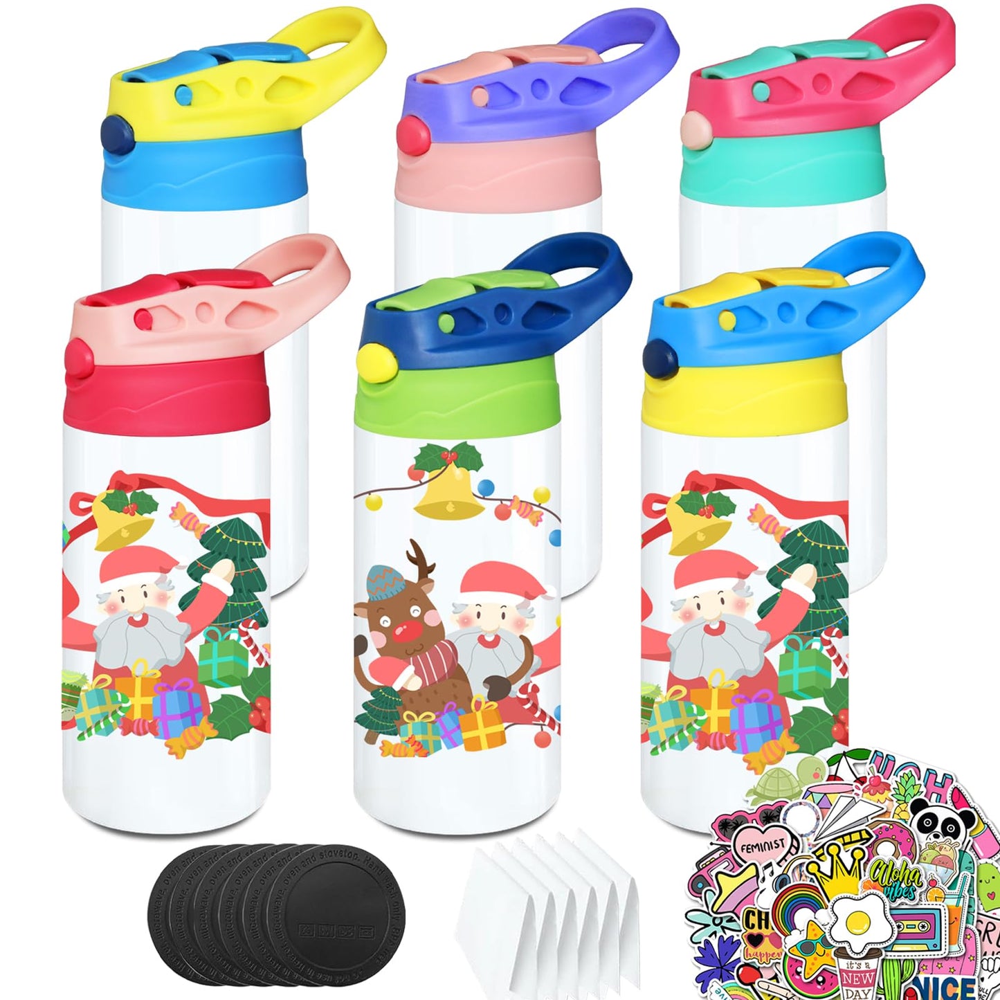 Gekestory 6 PACK Kids Sublimation Tumblers, 12oz Blank Sippy Cups, Stainless Steel Sublimation Water Bottle Blanks for DIY Heat Press Print Crafting Gift (6pack)