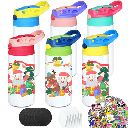 Gekestory 6 PACK Kids Sublimation Tumblers, 12oz Blank Sippy Cups, Stainless Steel Sublimation Water Bottle Blanks for DIY Heat Press Print Crafting Gift (6pack)