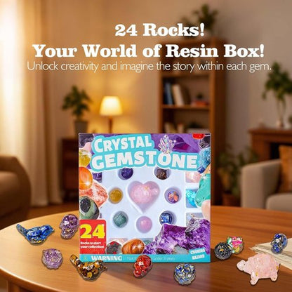 Crystal Advent Calendar 2025 - 24 PCS Gemstones, Minerals & Fossils Collection | Christmas Countdown